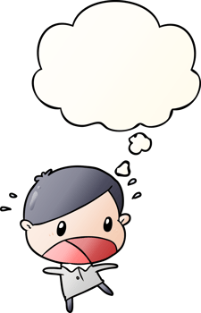 cartoon shocked man with thought bubble in smooth gradient style png