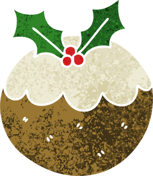 retro illustration style quirky cartoon christmas pudding png