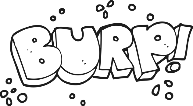 hand drawn black and white cartoon burp text png