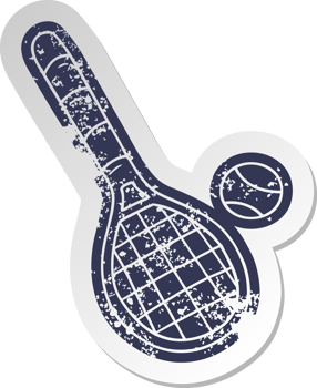 distressed old cartoon sticker tennis racket and ball png