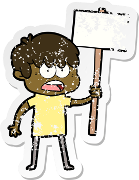 distressed sticker of a worried cartoon boy png