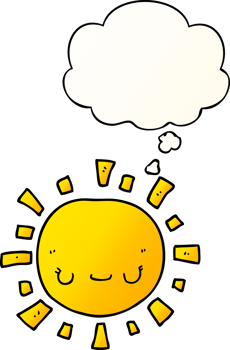 cartoon sun with thought bubble in smooth gradient style png