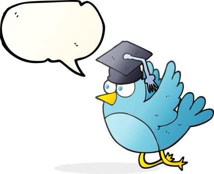 hand drawn speech bubble cartoon bird wearing graduation cap png