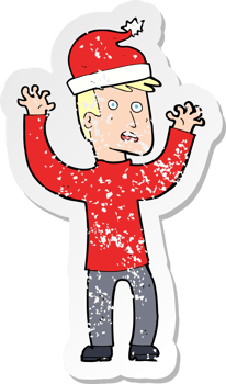 retro distressed sticker of a cartoon man ready for christmas png