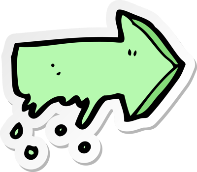 sticker of a cartoon slimy pointing arrow symbol png