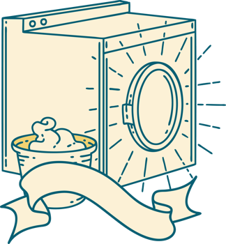 scroll banner with tattoo style washing machine png