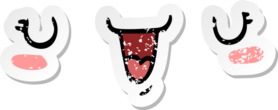 distressed sticker of a cute happy face cartoon png