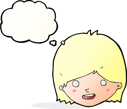 cartoon happy female face with thought bubble png