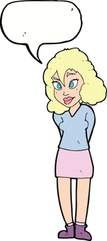 cartoon confused woman with speech bubble png