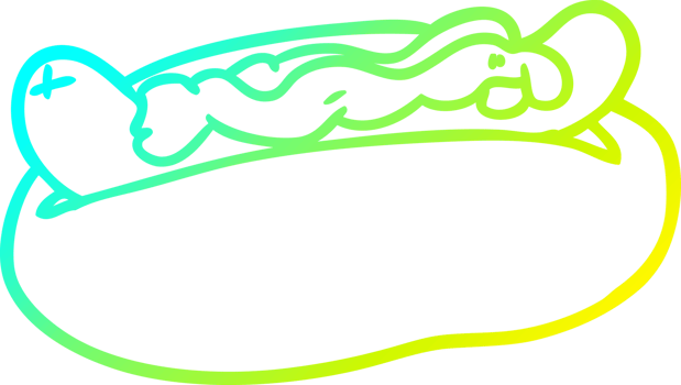 cold gradient line drawing of a hotdog with mustard and ketchup png