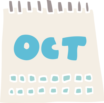 cartoon doodle calendar showing month of october png