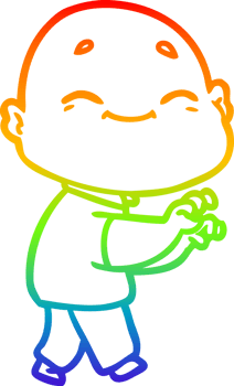 rainbow gradient line drawing of a cartoon happy bald man png