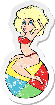 retro distressed sticker of a cartoon pin up girl sitting on ball drawing png