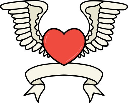 traditional tattoo with banner of a heart with wings png