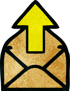 retro grunge texture cartoon of a envelope with arrow png