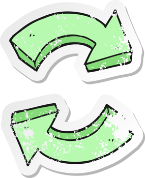 retro distressed sticker of a cartoon recycling arrows drawing png