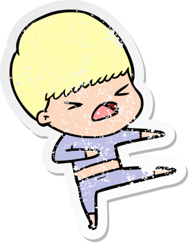 distressed sticker of a cartoon stressed man png