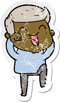 distressed sticker of a cartoon man laughing png