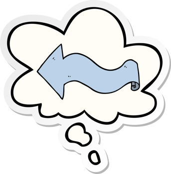 cartoon arrow with thought bubble as a printed sticker png