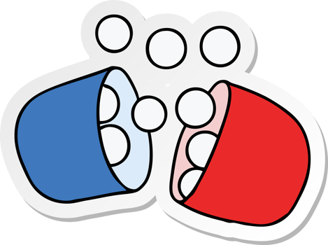 sticker cartoon illustration of opened medicine tablet png