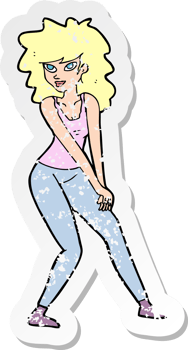 retro distressed sticker of a cartoon woman posing drawing png