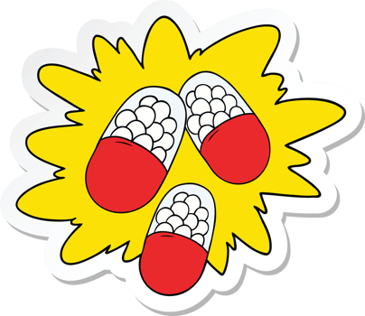 sticker of a cartoon powerful pills png