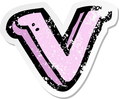 retro distressed sticker of a cartoon letter V drawing png