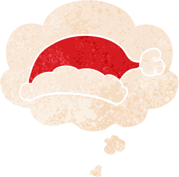 cartoon christmas hat with thought bubble in grunge distressed retro textured style png