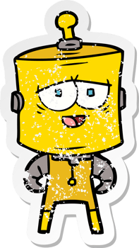 distressed sticker of a cartoon robot png