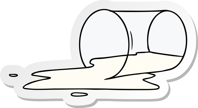 hand drawn sticker cartoon doodle of a spilt glass png