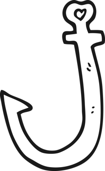 hand drawn black and white cartoon hook png