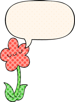 cartoon flower with speech bubble in comic book style png
