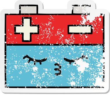 distressed sticker of a cute cartoon car battery png