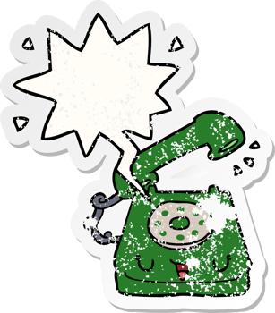 cute cartoon telephone with speech bubble distressed distressed old sticker png