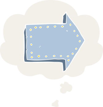 cartoon pointing arrow with thought bubble in retro style png
