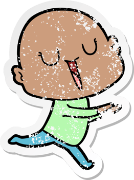 distressed sticker of a happy cartoon bald man png