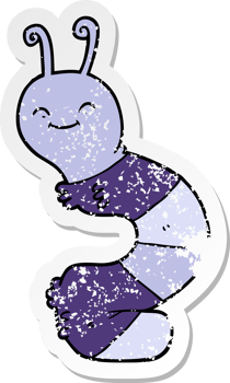 distressed sticker of a cartoon happy caterpillar png