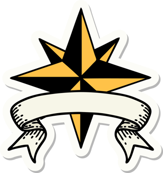 tattoo style sticker with banner of a star png