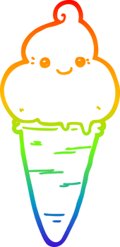 rainbow gradient line drawing of a cartoon ice cream png