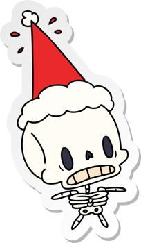 hand drawn christmas sticker cartoon of kawaii skeleton png