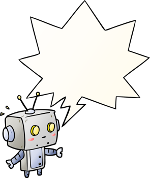 cute cartoon surprised robot with speech bubble in smooth gradient style png