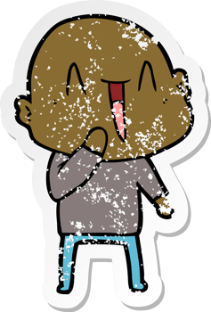 distressed sticker of a happy cartoon bald man png