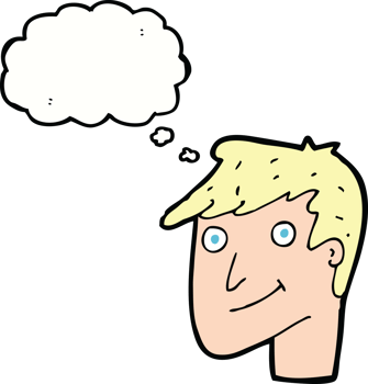 cartoon happy man with thought bubble png