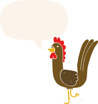 cartoon rooster with speech bubble in retro style png