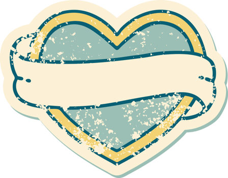 iconic distressed sticker tattoo style image of a heart and banner png