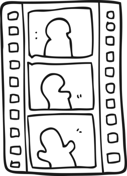 hand drawn black and white cartoon film strip png