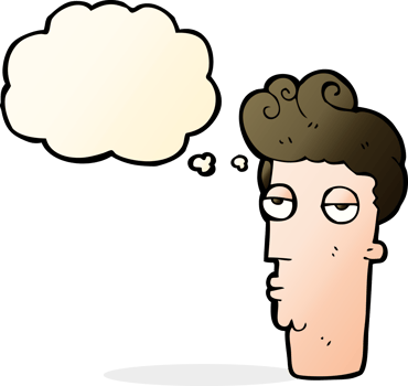 cartoon bored man's face with thought bubble png