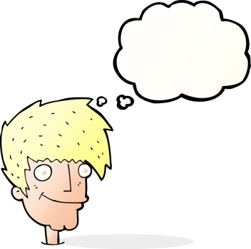 cartoon smiling man with thought bubble png