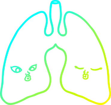 cold gradient line drawing of a cartoon lungs png