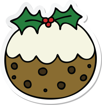 sticker of a quirky hand drawn cartoon christmas pudding png